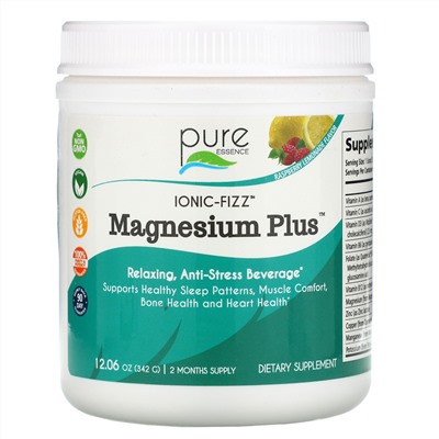 Pure Essence, Ionic-Fizz, Magnesium Plus, малиновый лимонад, 342 г (12,06 унции)