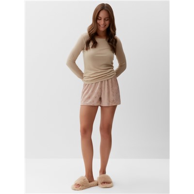 Пижама женская (лонгслив, шорты) KAFTAN «Бархат», размер 40-42, цвет розовый, бежевый