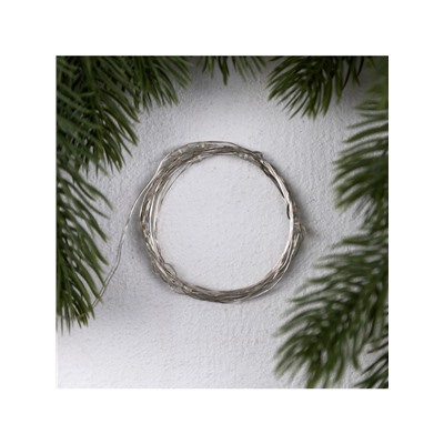 Гирлянда «Нить» 2 м роса. IP20, нить серебристая, 20 LED, 4.6 В, AG13×3 (в комплекте), 3 режима, свечение синее