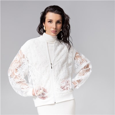 Бомбер кружевной с вышивкой, Секрет смелости (белоснежный)