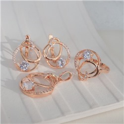 Комплект ювелирная бижутерия коллекция "Дубай" серьги, кулон и кольцо 17 р, покрытие: позолота, вставка: фианиты, цвет: прозрачный, арт.213.794-17