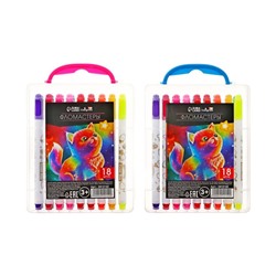 Фломастеры 18 цветов «Мышка», в пластиковом пенале с ручкой, вентилируемый колпачок, МИКС