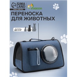 Сумка - переноска, 43×24×28 см, с органайзером и иллюминатором, синяя