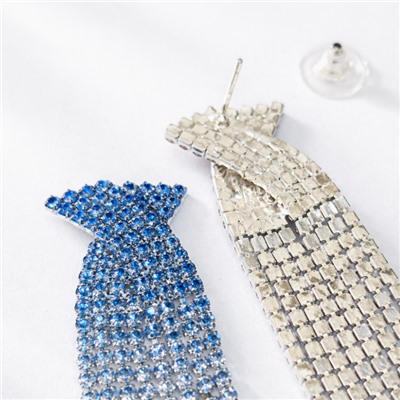 Серьги длинные висячие со стразами "Вечерние", цвет: серебристый и голубой, арт.012.025