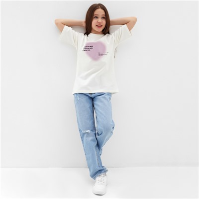 Футболка для девочки MINAKU: Exclusive print, цвет молочный, рост 122 см