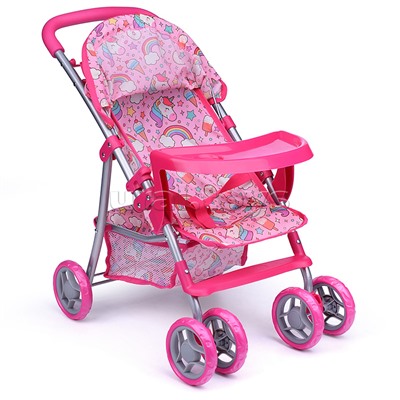 Коляска для кукол, металлическая, складная, прогулочная, со столиком, с тентом, с корзиной, в пакете