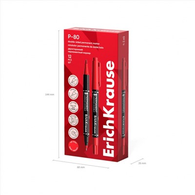 Маркер перманентный двусторонний Double P-80 красный 48185 ErichKrause