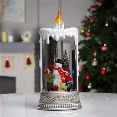 Светодиодная фигура «Свеча со снеговиком» 13.8×30×8.4 см, пластик, батарейки ААх3 (не в комплекте), USB, свечение тёплое белое