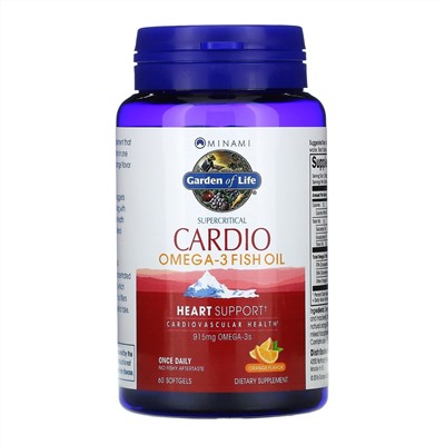 Minami Nutrition, Supercritical Cardio, рыбий жир с омега-3, апельсиновый вкус, 915 мг, 60 капсул