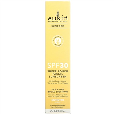 Sukin, Sheer Touch Facial Sunscreen SPF30, Untinted, 2.03 fl oz (60 ml)