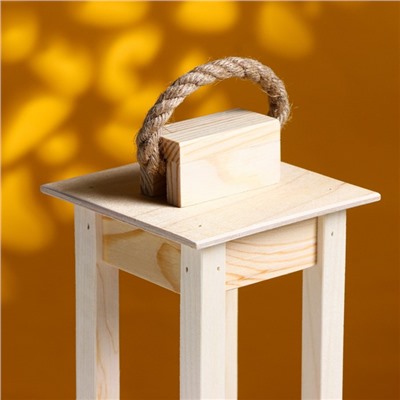 Кашпо для цветов «Фонарик», 24×11×11 см, деревянное, ручка - верёвка