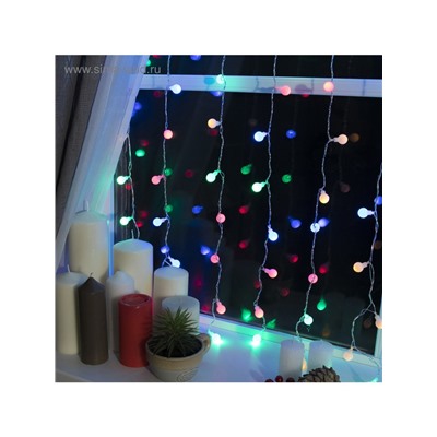 Гирлянда «Занавес» 2×1.5 м с насадками «Шарики», IP20, прозрачная нить, 360 LED, свечение мульти, 8 режимов, 220 В