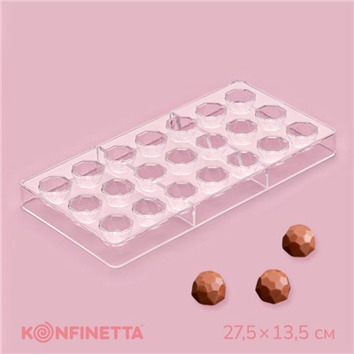 Форма для конфет и шоколада KONFINETTA «Бриллиант», 27.5×13.5 см, 21 ячейка d=2.5 см, прозрачная