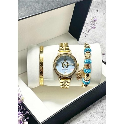 Подарочный набор для женщин часы, 2 браслета + коробка #22853330