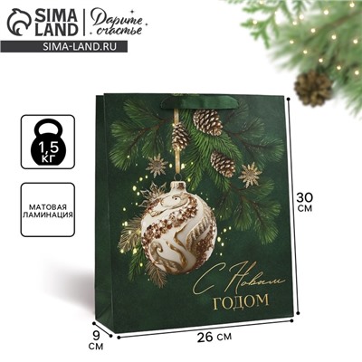 Пакет подарочный новогодний ламинированный «С Новым годом», M 26×30×9 см