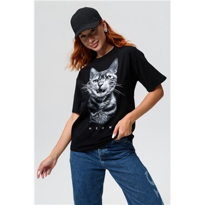 8506/1 Футболка женская оверсайз (Кот_черный)