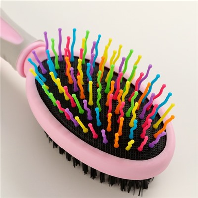 Двусторонняя щётка - расческа с волнистыми зубьями, средняя, 6×19 см, розовая