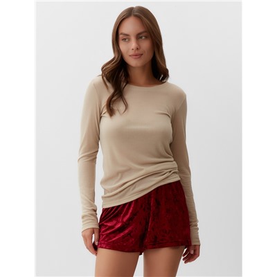 Пижама женская (лонгслив, шорты) KAFTAN «Бархат», размер 48-50, цвет бордовый, бежевый