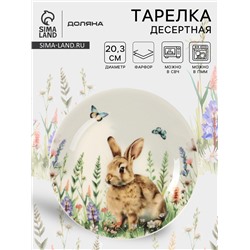 Тарелка десертная Доляна «Зайка», d=20.3 см, фарфор, белая