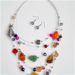 Комплект колье и серьги, цвет камней: разноцветные, арт.204.169