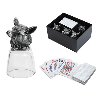 Подарочный набор рюмок-перевёртышей «Настоящему мужчине», на 4 персоны, 50 мл, колода карты, стекло, металл