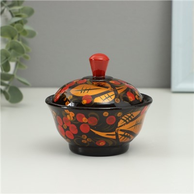 Солонка с крышкой «Ягодка», 9×6.5 см, хохлома, дерево