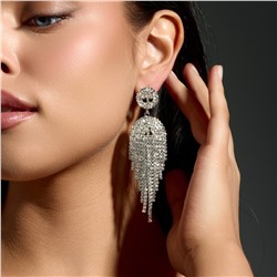 Серьги вечерние длинные со стразами, цвет серебристый, арт. 006.037