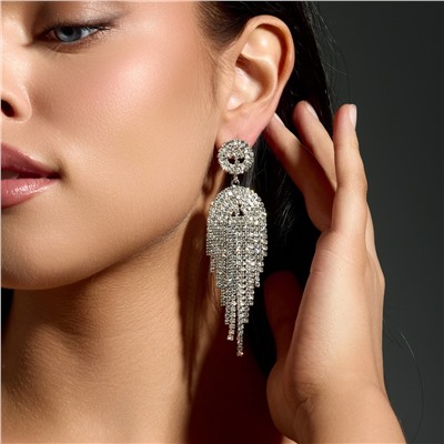 Серьги вечерние длинные со стразами, цвет серебристый, арт. 006.037