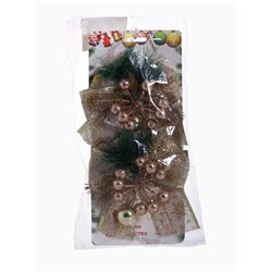 Ёлочные игрушки 2 шт. «Зимнее волшебство. Еловая композиция» пластик, бант с принтом, 13×12 см, золото