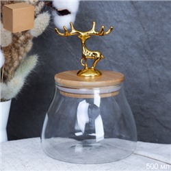 Банка для хранения бамбуковая крышка с фигуркой 500 мл 11,5х10,5 см  / LCSC2442 /уп 100/ новогодняя