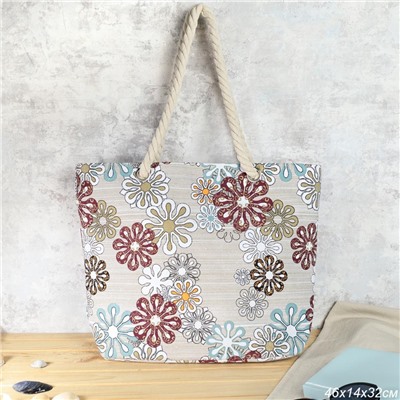 Сумка пляжная на молнии 45х32х14 см Цветы / BB9 /уп 10/100/