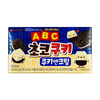 Печенье шоколадное с кремом ABC Choco Cookie & Cream Lotte, Корея, 43 г Акция
