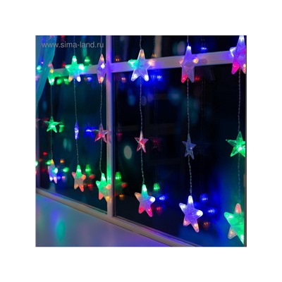 Гирлянда «Бахрома» 2.4×0.9 м с насадками «Звёздочки», IP20, прозрачная нить, 186 LED, свечение мульти, 8 режимов, 220 В