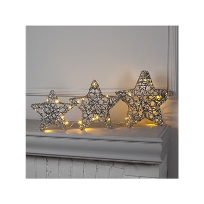 Светодиодная фигура «Звёзды серебристые» 20, 25, 30 см, металл, 220 В, свечение тёплое белое