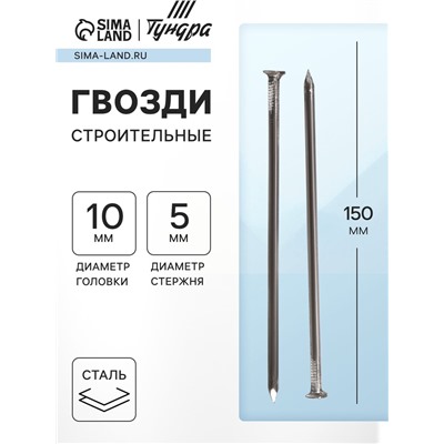 Гвозди ТУНДРА, строительные, ГОСТ 4028-63, без покрытия, 5×150 мм, фасовка 1 кг