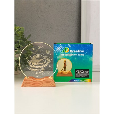 Световая фигурка стекло «Диск. Голограмма: Сатурн», 5×LED, d=10 см, USB, 10×4×11.4 см