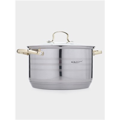 Кастрюля Катунь «ЭЛИС ГОЛД», 5.5 л, 24×13.5 см, стеклянная крышка, нержавеющая сталь, ручки золотистые