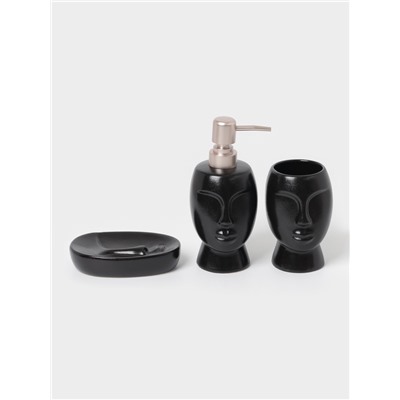 Аксессуары для ванной SAVANNA «Вуду», 3 предмета, мыльница, дозатор для мыла, стакан, чёрные