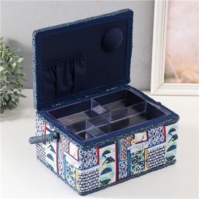 Шкатулка для рукоделия и шитья «Пэчворк. Синие цветы», хранение ниток, иголок, мелочи, 19×26×14.5 см