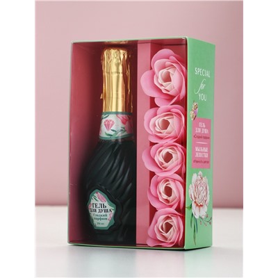 Подарочный набор «Самой нежной», гель для душа мондоро и мыльные цветы, Чистое Счастье