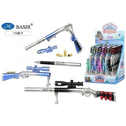 Ручка шариковая "РУЖЬЁ" колпачок выполнен в форме ружья с прицелом /фонарик 0.38 мм 1109-7 Basir