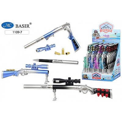 Ручка шариковая "РУЖЬЁ" колпачок выполнен в форме ружья с прицелом /фонарик 0.38 мм 1109-7 Basir