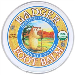 Badger Company, Бальзам для ног с экстрактами перечной мяты и чайного дерева, .75 унций (21 г)