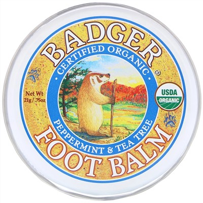 Badger Company, Бальзам для ног с экстрактами перечной мяты и чайного дерева, .75 унций (21 г)