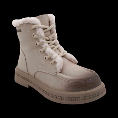 Ботинки из натуральной кожи на меху P-ML01-3 бежевые