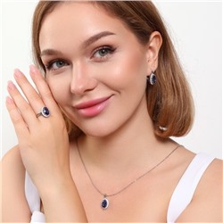 Комплект ювелирная бижутерия серьги, кулон и кольцо 18 р, покрытие: посеребрение, вставка: фианит, цвет: синий и прозрачный, арт.313.101-18