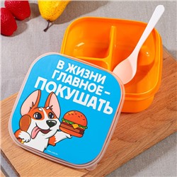 Ланч - бокс квадратный с секциями «Главное в жизни», 14,5 х 6 см