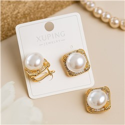 Серьги коллекция "Xuping" покрытие позолота, вставка: искусственный жемчуг и фианиты, арт.004.055