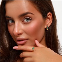 Комплект ювелирная бижутерия коллекция  "Дубай" серьги и кольцо 17 р, покрытие: позолота, вставка: фианиты, цвет: зеленый и прозрачный, арт.217.299-17