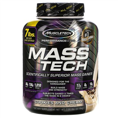 Muscletech, Mass-Tech, превосходный продукт для набора массы, печенье и сливки, 7,00 фунтов (3,18 кг)